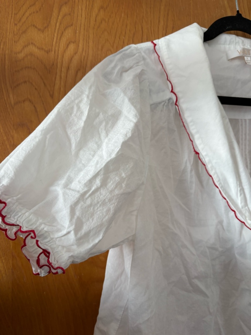 WAYF Elena White Short-Sleeve Peasant Blouse with Red Trim L - Picture 5 of 8